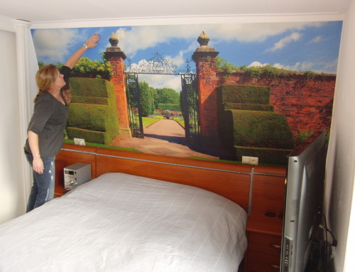 Muursticker, op maat, plaktextiel, slaapkamer, poort, muur, tuin