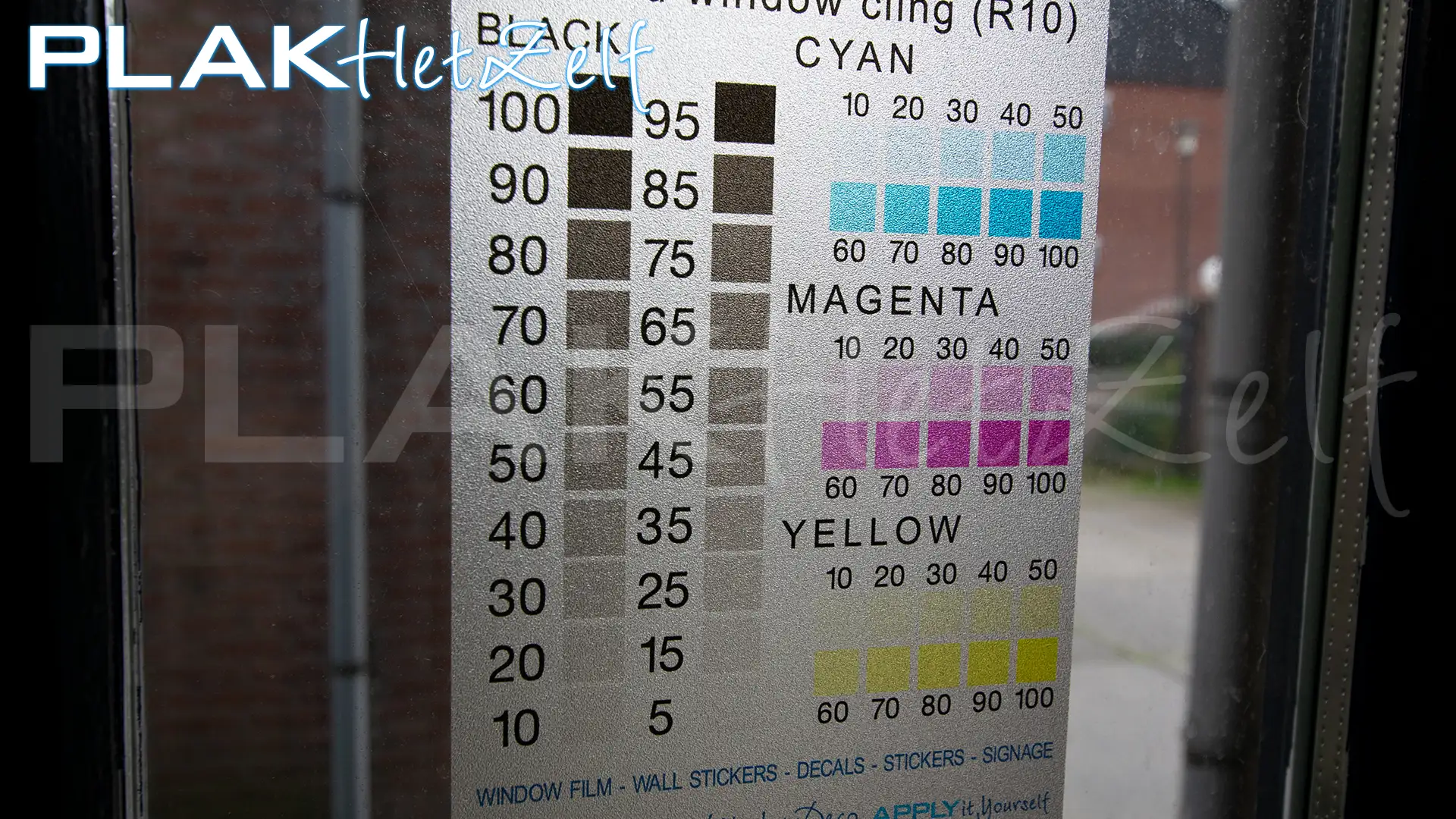 Statisch hechtende glasfolie (R10), statische raamfolie, kleurenkaart, voorkant