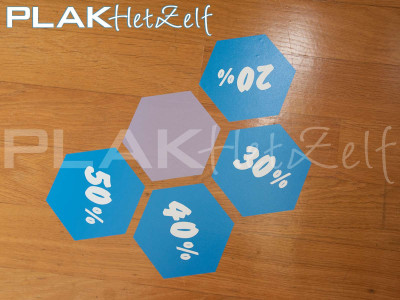 sale event, vloersticker, stickerset, vormgesneden, houten vloer, PLAKhetZelf