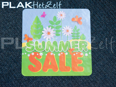 vloer sticker, sale event, huisstijl, rechthoekig, ronde hoeken, sticker op mat, PLAKhetZelf