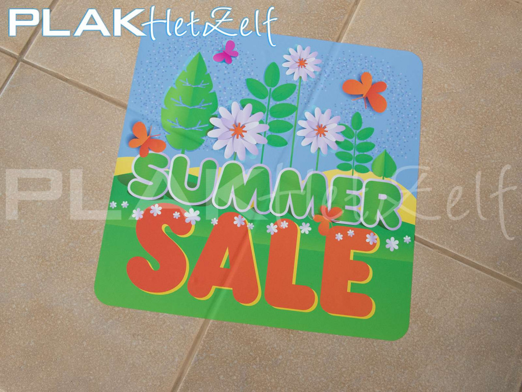 vloer sticker, sale event, huisstijl, sticker op plavuizen, PLAKhetZelf