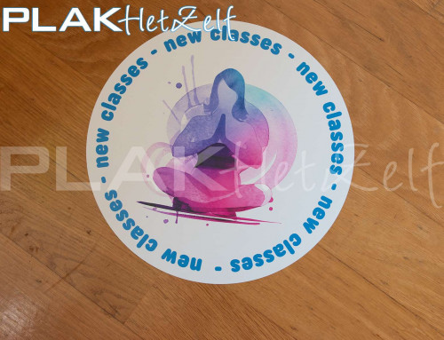 Vloer sticker, logo, rond, houten vloer