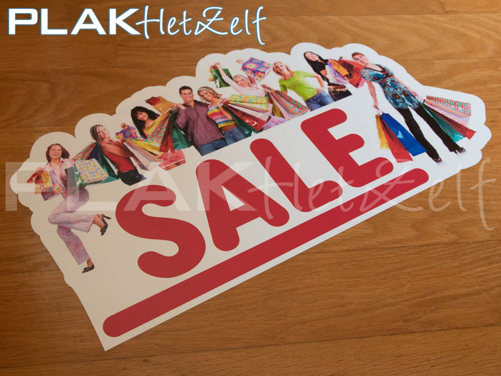 vloer sticker, vorm gesneden, voor sale event, voor op houten vloer, PLAKhetZelf