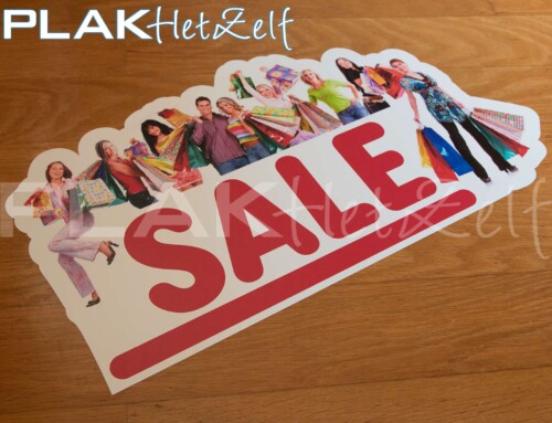 Vloer sticker, vorm gesneden, voor sale event, voor op houten vloer, PLAKhetZelf