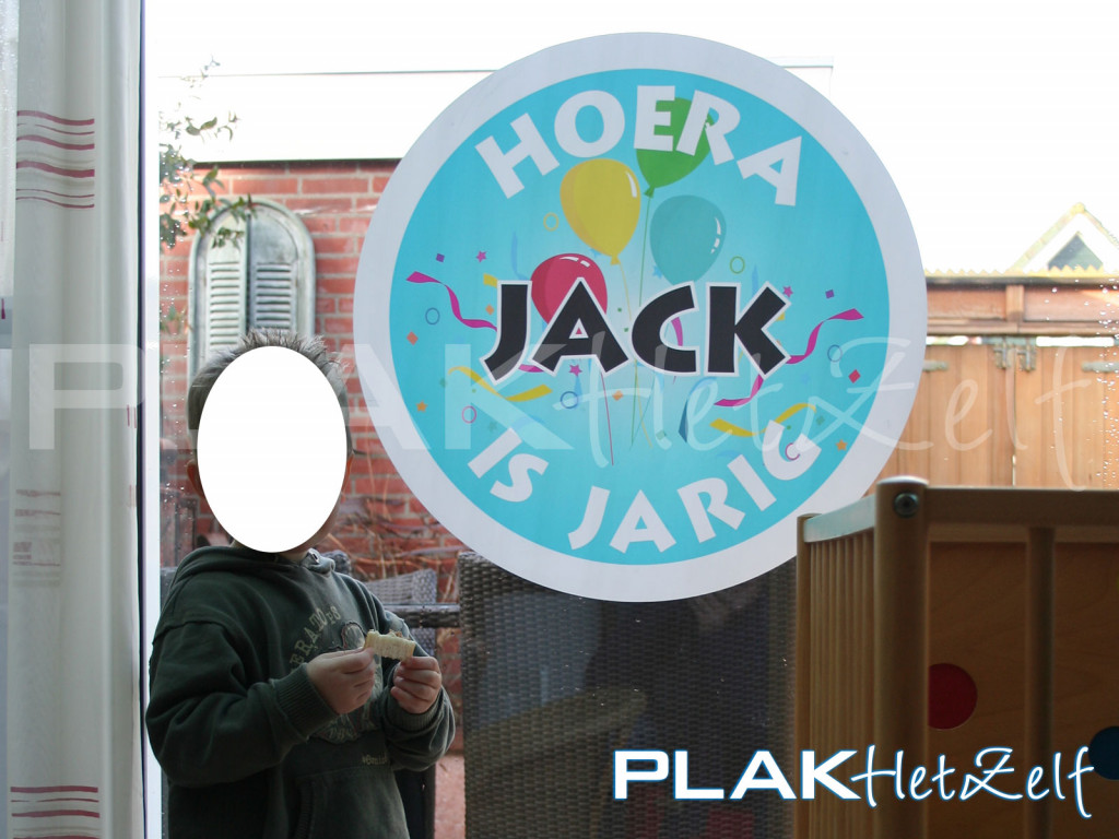 statische raamsticker, wit, verjaardag, eigen ontwerp