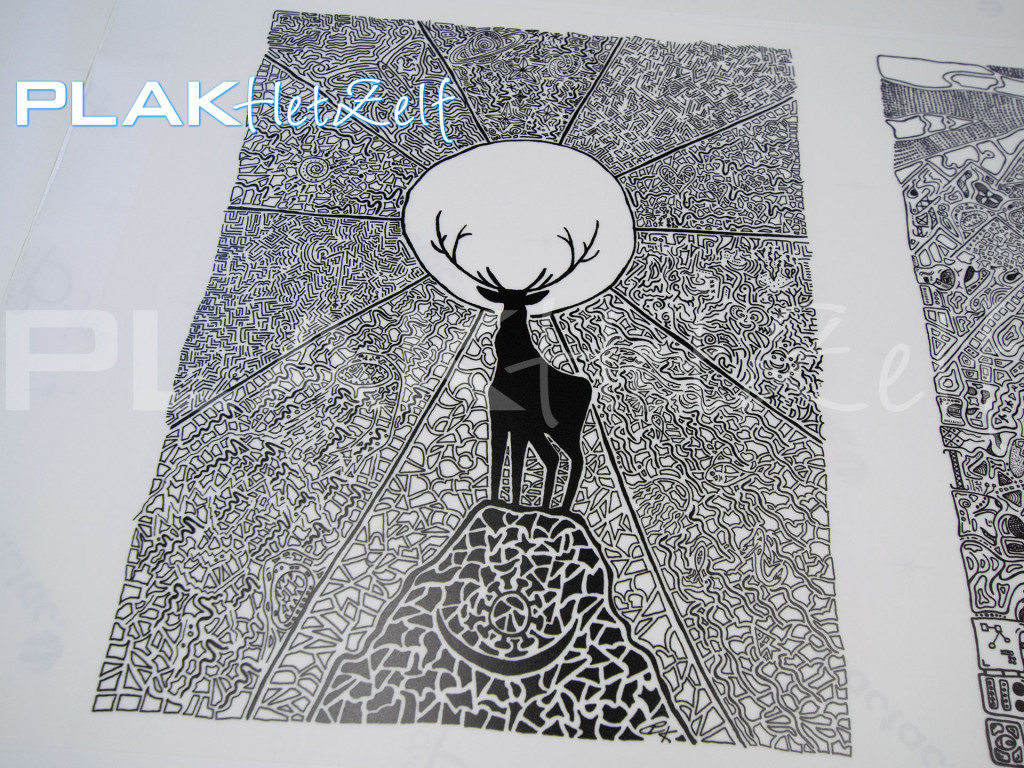 bedrukte glasfolie, met eigen ontwerp, zwart wit, PLAKhetZelf, R02